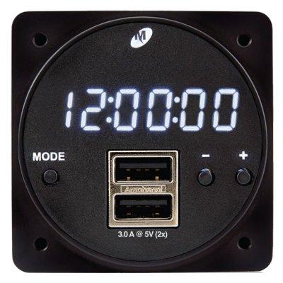 MD93 Digital Clock/USB Charger 3.0 Amps - Pacific Coast Avionics