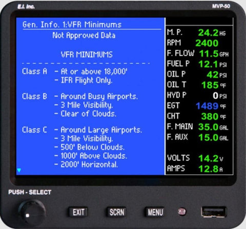MVP-50P Glass Panel Engine Monitor for Piston Engine Aircraft - Pacific Coast Avionics